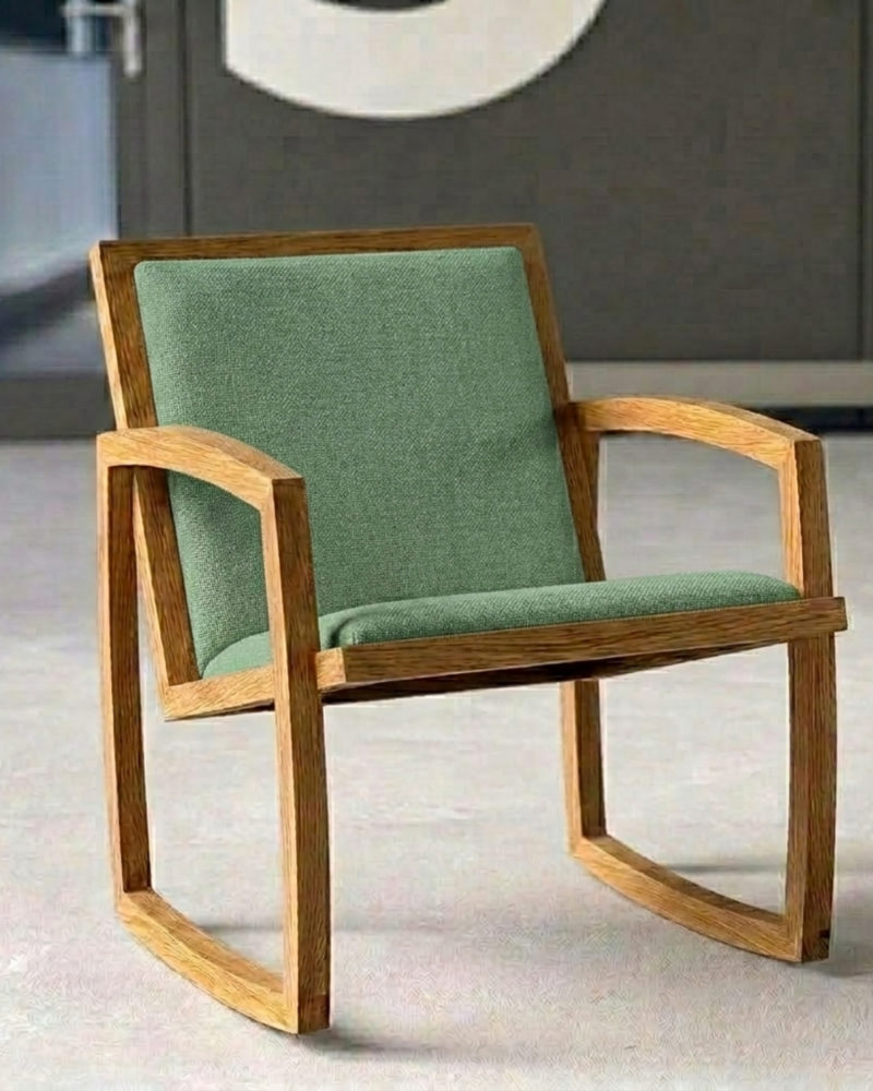 Live Slowly – Chaise à bascule en chêne – Lin Vert