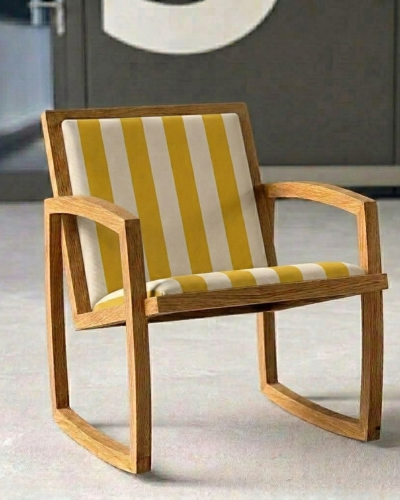 Live Slowly – Chaise à bascule en chêne à rayures – Jaune