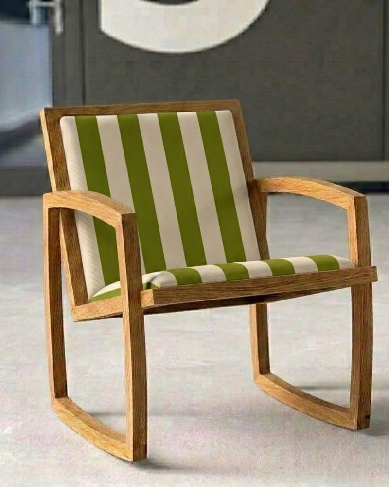 Live Slowly – Chaise à bascule en chêne à rayures – Vert