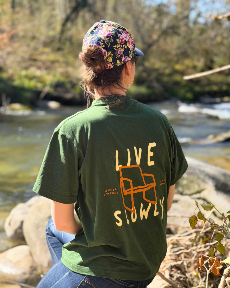 T-Shirt Adulte Live Slowly – Vert forêt