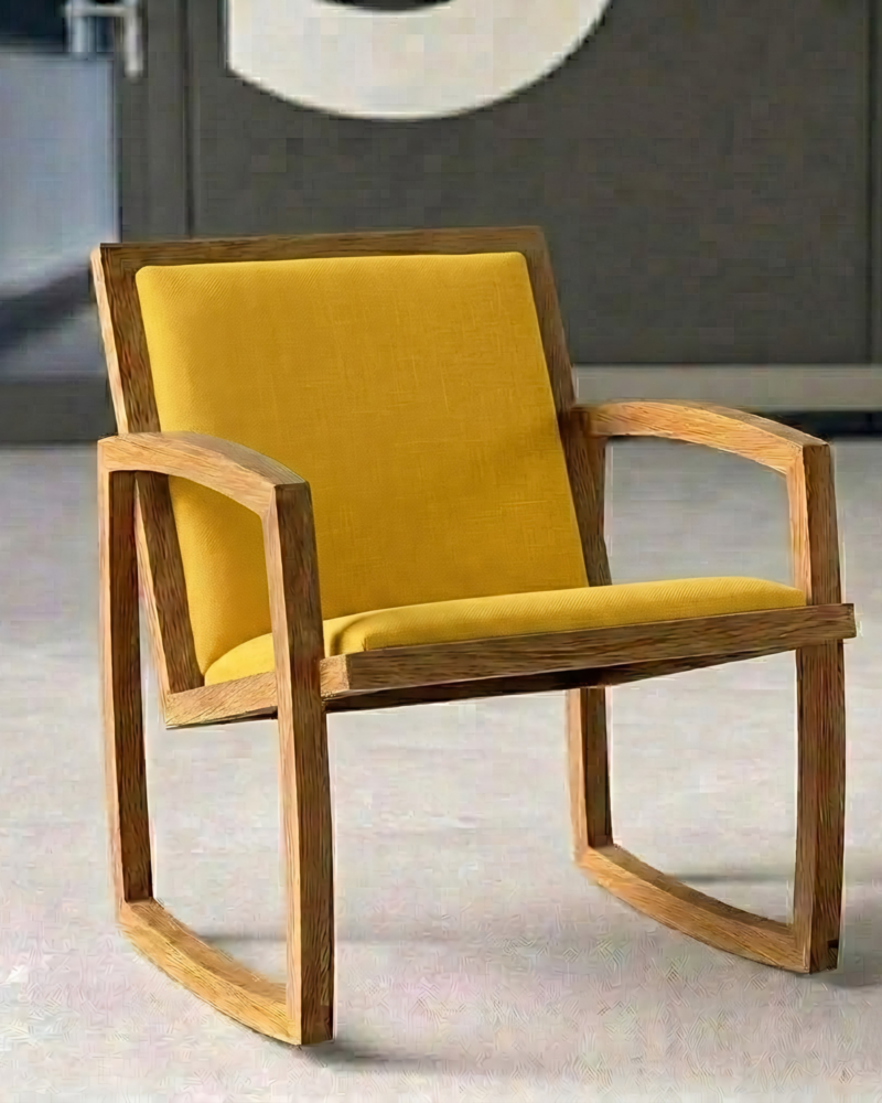 Live Slowly – Chaise à bascule en chêne – Lin Jaune
